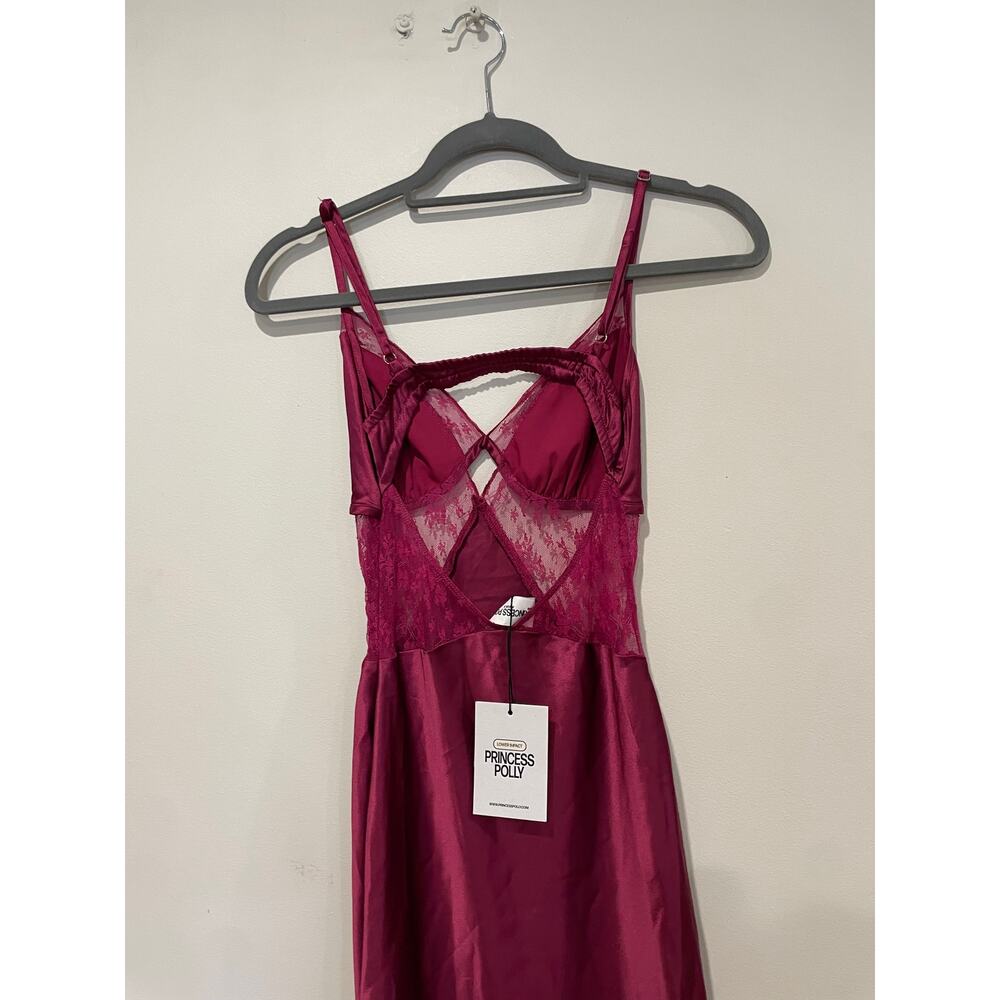 NWT Princess Polly Birchwood Silk Sheer Lace Cutout Maxi Dress Wine Women's Sz 0 - Picture 4 of 6